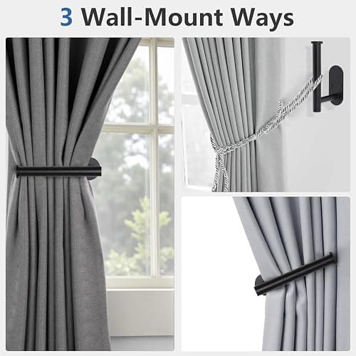 4pcs Curtain Holdbacks, Screw-in Curtain Tiebacks Curtain Tie Backs Curtain Holders for Wall Mounted Curtain Pull Backs for Drapes, Curtain Side Holders Hooks, 304 Stainless Steels, Black thumbnail 7