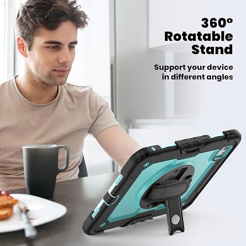 Loyrina for iPad Pro 11 inch Case 2025 (M5) 2024 (M4), with 360° Rotating Stand Hand/Shoulder Strap, Pencil Holder & Protective Shockproof Silicone Hard Tablet Cover, Blue thumbnail 5