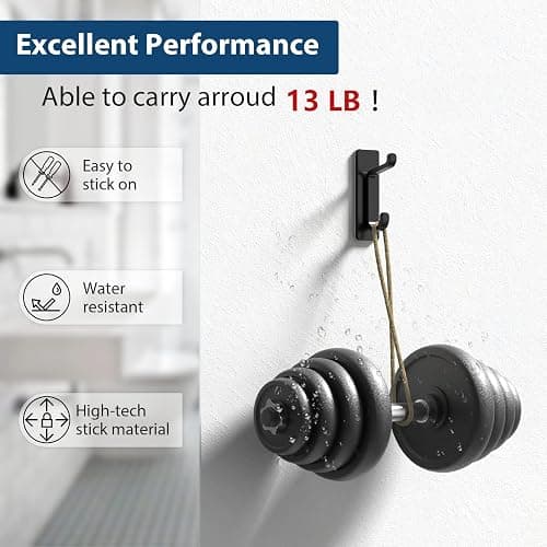 pickpiff Adhesive Hooks for Coat and Towel: 13LB Strong Hanger Stick on Wall and Door, Black 4 Pack thumbnail 3