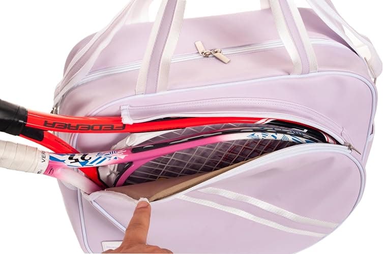 Remobia Hicol Purple PU Leather Women Large Sports Handbag Tennis Racket Shoulder Bag Tennis Tote Bag for 2 Rackets, with Water Bottle Holder thumbnail 7