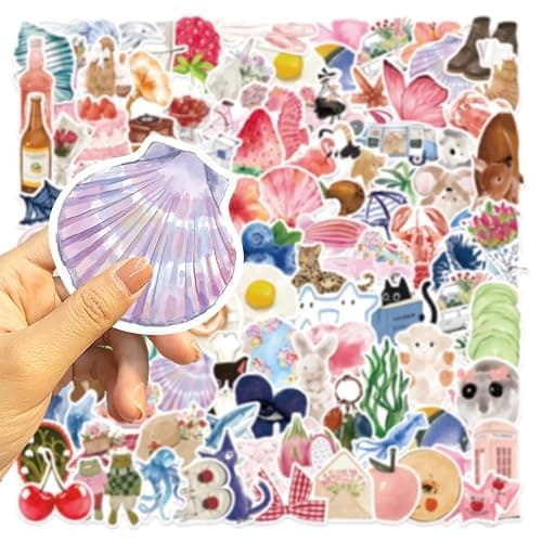 Lot de 100 autocollants esthétiques aquarelle, autocollants en vinyle, mignons et girly, pour bagages, scrapbooking, skateboard, guitare, bouteille d'eau, cadeau pour adolescentes, enfants et filles. thumbnail 4