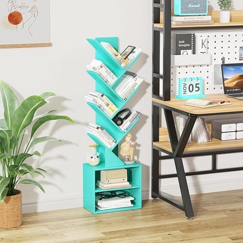 SHEEPAM 10 Tier Tree Bookshelf,Floor Standing Wood Tall Bookcase for Narrow Space, Storage Organizer Bookshelves for Books, Book Case for CDs/Movies/Books,Home Office,Living Room, Bedroom thumbnail 7