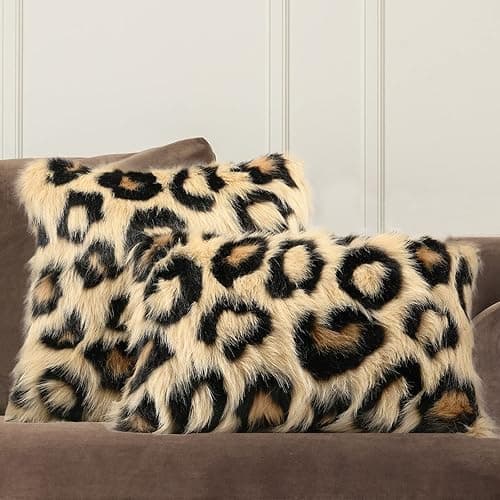 INSMEER Leopard Print Pillow Cover 12x20 Faux Fur Throw Pillow, Decorative Shaggy Cushion Cover for Couch, Fluffy Cheetah Pillow Case for Bedroom Sofa Home Decor - Image 1