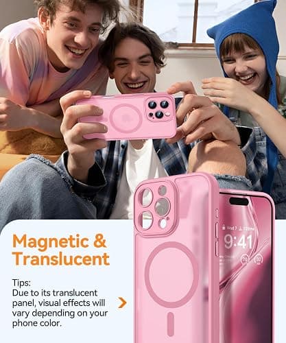CANSHN Magnetic for iPhone 16 Pro Case, Upgraded [Full Camera Protection] [Compatible with Magsafe] [Translucent Matte] Shockproof Protective Phone Case for iPhone 16 Pro 6.3" - Pink thumbnail 3