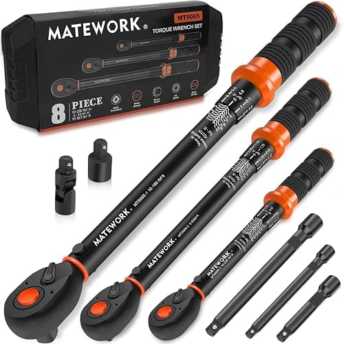 Upgraded Torque Wrench Set 8PCS, 1/4 3/8 1/2 inch Drive Click Torque Wrench, 10-230in.lb, 5-50ft.lb, 10-180ft.lb, 72-Tooth Dual Scale, ±3% Accuracy, 5 Adapters, for Bike, Moto, Car Repair and Maint - Image 1
