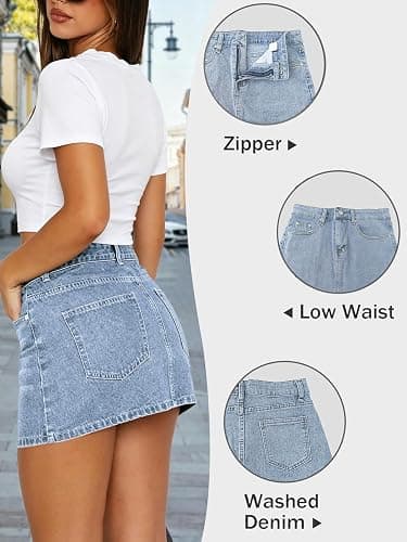 Fufauce Womens Denim Skirt Low Waist Mini Jean Skirt Casual Stretch Y2K Jean Skirt with Pockets for Women thumbnail 4