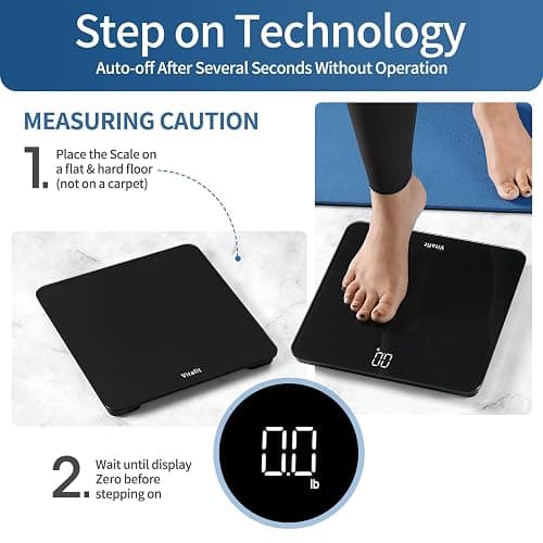 Vitafit Digital Bathroom Scale for Body Weight, Weighing Professional Since 2001, Clear LED Display and Step-On, 3*AAA Batteries Included, 400lb/182kg, Spray Silver Black thumbnail 6
