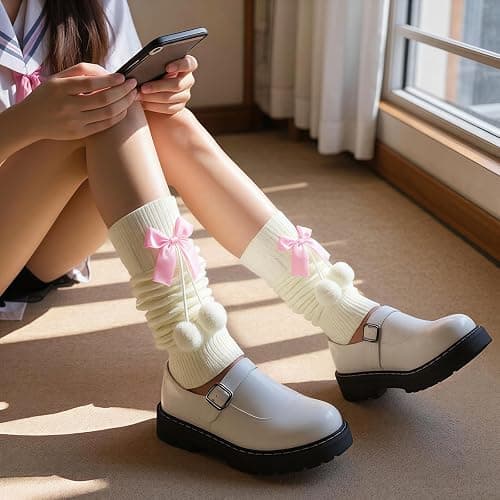 RWYBEIW Y2k Lolita Ankle Leg Warmers for Women Cable Knit Long Socks Harajuku Kawaii Ankle Boot Socks Winter Ankle Warmers thumbnail 7
