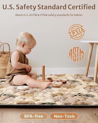 Blissful Diary Baby Play Mats for Floor, 50x50 Playpen Mat, Thick Cushioning Padding Foam Playmat for Baby and Toddlers Infants, Non-Slip & Machine Washable, Earth Tones Design thumbnail 7