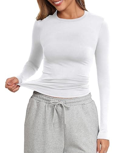 PALINDA Fitted Long Sleeve Shirts for Women Crew Neck Basic Stretchy T-Shirts Casual Layering Tee Shirt Crop Tops - Image 1