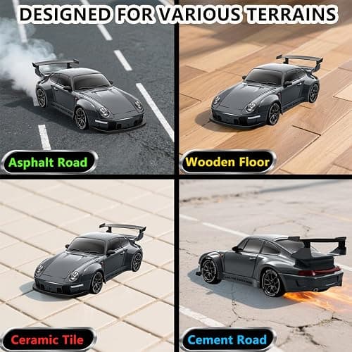 PIWIJOY RC Drift Car, 1:24 Scale Remote Control Vehicle with LED Lights,Drifting Tires＆Two Batteries, Racing Sports Toy Idea Gift for Adults Boys Girls and Kids Gray thumbnail 5