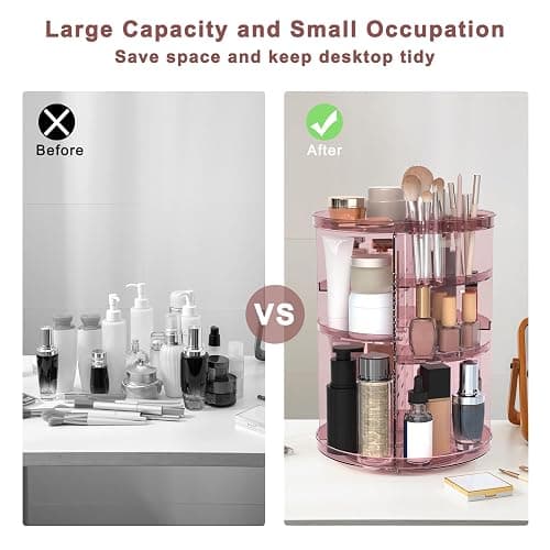 Rotating Makeup Organizer, DIY 8 Adjustable Layers 360 Spinning Skincare Organizers, Makeup Storage Carousel Tower with Brush Holder & Perfume Trays, Cosmetic Display Case for Vanity Bathroom thumbnail 6