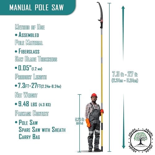 Pole Saws for Tree Trimming, 7.3-27 ft Extendable Tree Trimmers Long Handle Pruner, Sharp Steel Blade and Scissors High Branches Trimming, Tree Pruner, Tree Saw (7.3-27 ft) thumbnail 2