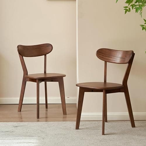 Vadisun Oak Dining Chairs, Kitchen Chairs, 100% Solid Wood Modern Dinner Chair with Curved Backrest, Dining Room Chair for Kitchen, Living Room, Study (2PK, Walnut) - Image 1