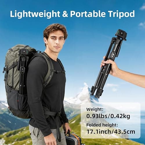 Fotopro Camera Phone Tripod 51 inch Aluminum Lightweight for Travel,360 Degree Panoramic Shooting with Bluetooth Remote and Phone Holder Load up to 3.3lb/1.5kg thumbnail 4