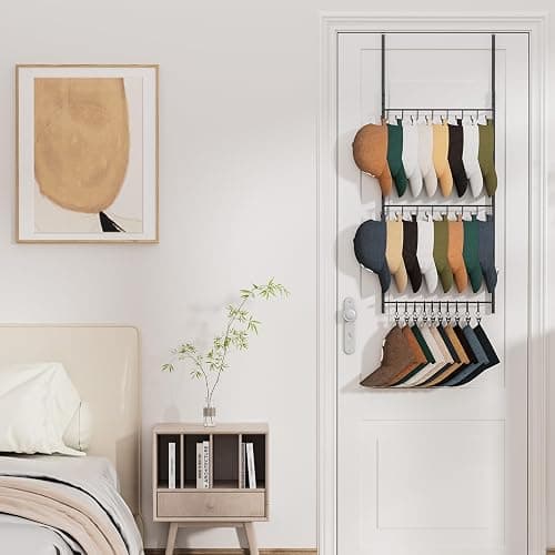 HapiRm Over Door Hat Rack - 3 Tier Wall Mounted Hat Organizer with 16 Hooks and 10 Movable Clips, Baseball Cap Organizer Storage Holds up to 26 Caps for Door, Bedroom, Closet USPTO Patent Pending thumbnail 8