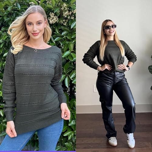 Zeagoo Womens Sweaters Cute Long Sleeve Off The Shoulder Pullover Tops Hollow Out Crochet Dressy Casual Outfits thumbnail 5