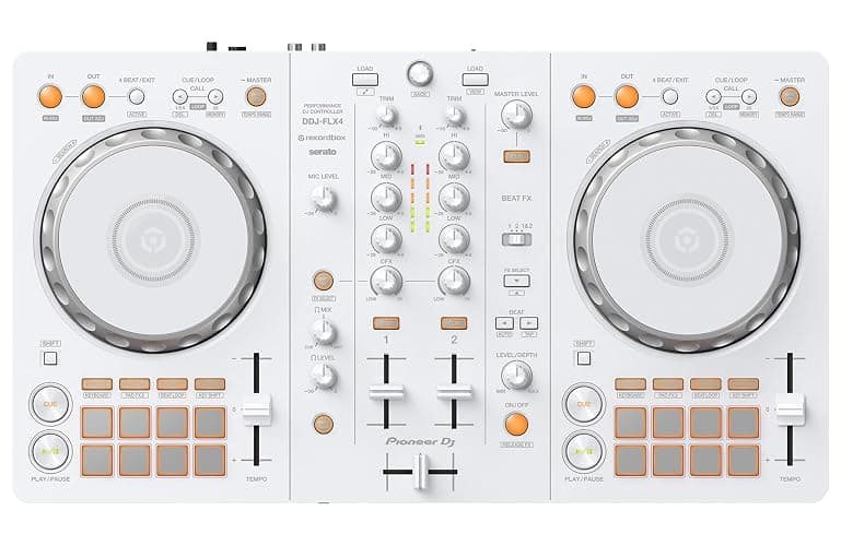 Pioneer DJ DDJ-FLX4 2-Channel DJ Controller - White Bundle with Laptop Stand, Headphones, and Austin Bazaar Polishing Cloth thumbnail 2