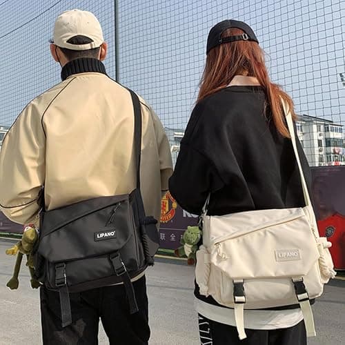 Inshere Aesthetic Crossbody Bag with Cute Pins and Ornament, Nylon Shoulder Messenger Bag Japanese Kawaii Bag for Women Men thumbnail 2