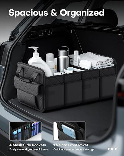HOTOR Trunk Organizer for SUV – Foldable Car Organizers and Storage | 2 Compartments, Large Capacity Car Trunk Organizer Car Accessories for Truck Sedan, Black, 23.6" x 14.2" x 11.8" thumbnail 2