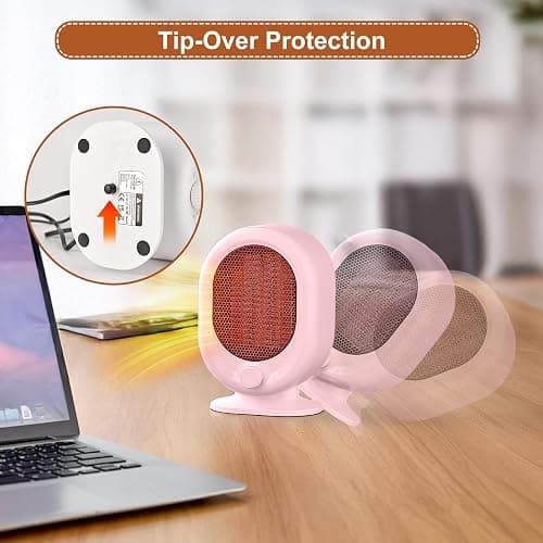 Mini Space Heater,1500W Small Desk Heater,2 Gears Adjustable,PTC Ceramic Heating,Tip-over & Overheat Protection,Fast Heating and Super Quiet Pink thumbnail 5
