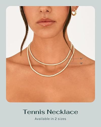 PAVOI 14K Gold Plated 3mm Simulated Diamond Tennis Necklace – Chunky Long Necklace for Women – Sizes 16" and 18" thumbnail 2