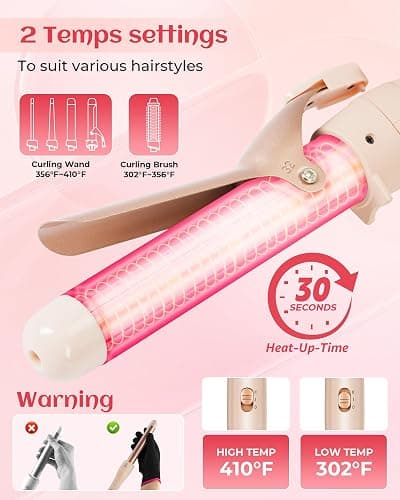 ANIEKIN 5 in 1 Curling Iron Set, Fast Heat Up Curling Wand from 3/8 to 1 1/4 Inch and a Thermal Brush Come with, Dual Voltage Hair Curler for Women All Hair Types and Travel Use, Gifts for Women,Pink thumbnail 5