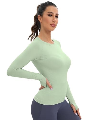 MathCat Workout Seamless Shirts for Women Long-Sleeved Yoga Running Breathable Thumb Holes Tops thumbnail 2