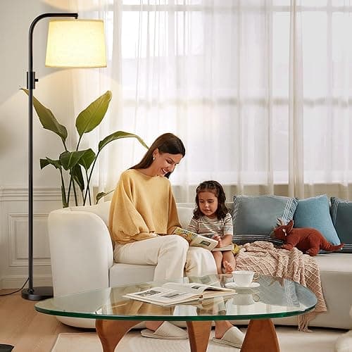 Ambimall 𝐅𝐮𝐥𝐥𝐲 𝐃𝐢𝐦𝐦𝐚𝐛𝐥𝐞 Floor Lamp - Floor Lamps 9W 𝐋𝐄𝐃 Light Bulb Included, Standing Lamps for Living Room with Adjust Head, Modern Standing Tall Light Rotary Switch for Office - A:Black and Linen Beige thumbnail 7
