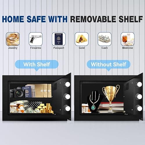 Fdsutvit Fireproof Home Safe Box- Steel Digital Combination Lock Security Box with Type-C Backup & Sensor Light, Key Lock Safety Box for House Office Documents Money Jewelry Handgun - Black 2.0 Cu Ft thumbnail 7