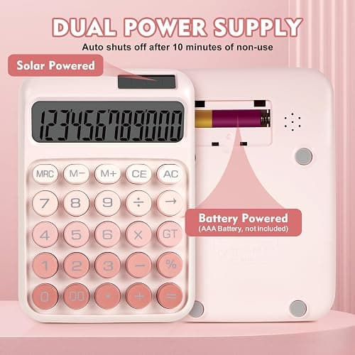 DANRONG Mechanical Switch Calculator with Big Buttons, Calculators Desktop, 12 Digits, Solar Battery Power, Desk Calculator, Large LCD Display, Cute Pink Calculator for Teachers Students Basic Office thumbnail 3