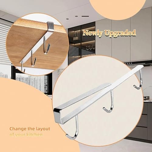 Mug Hooks Under Cabinet , 304 Stainless Steel Cup Hooks for Hanging Under Shelf, Mug Organizer Rack with 6 Hooks for Displaying Mugs, Coffee Cups and Kitchen Utensils,Fit for 0.8" or Less thickness thumbnail 4