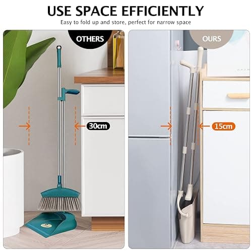 XXFLOWER Broom and Dustpan Set with Long Handle, Light Weight Stainless Steel Poles Stand Upright Dustpans with Broom Combo for Home Kitchen Office Pet Dog Hair, Brown & Beige Color, 1-Pack thumbnail 7