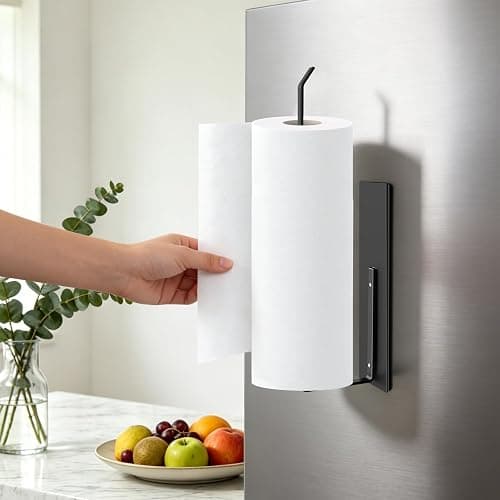 Paper Towel Holder, Magnetic Paper Towel Holder for Fridge, Toilet Paper Roll Holder Magnet Towel Rack Wall Mount Fridge Organizer for Paper Towels Rolls Bathroom Pantry RV Kitchen Storage thumbnail 2