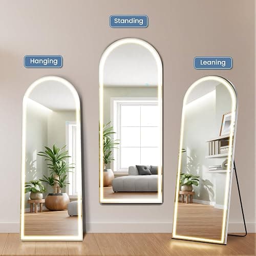DUMOS Arched Full Length Mirror with Light- 26"×70" LED Floor Standing Mirror with 3 Color Lights & Wall Mounted for Bedroom, Dressing Room, Living Room, Bathroom thumbnail 5