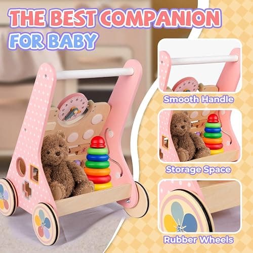 BAUTIA Wooden Baby Walker, Push Walker for Baby Girl 6-12 Months, Montessori Walker Push Toy for Toddlers Learning to Walk thumbnail 5