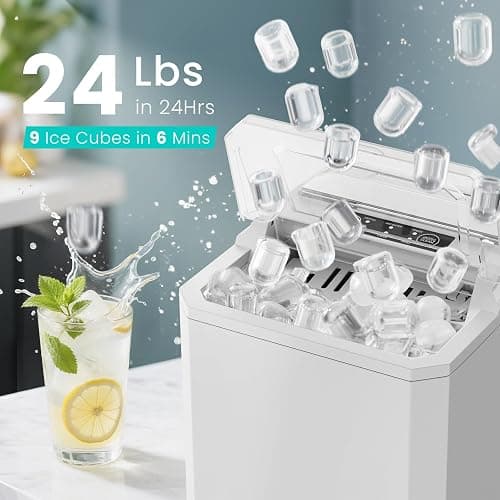 OLIXIS Nugget Ice Maker Machine, 26lbs in 24Hrs, 9 Ice Cubes in 6 Mins,Auto-Cleaning Portable Ice Maker with Basket and Scoop, Countertop Ice Maker for Home/Kitchen/Camping/RV, White - White thumbnail 2