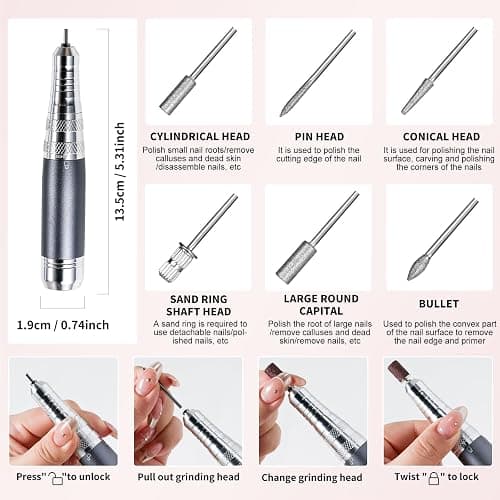 Moskany Professional Electric Nail Drill Kit Pink Portable Rechargeable Cordless Nail File Machine 35000 RPM with 7PCS Bits for Acrylic Gel Powder Nails Polish Pedicure Toenail Tool Salon Set thumbnail 6