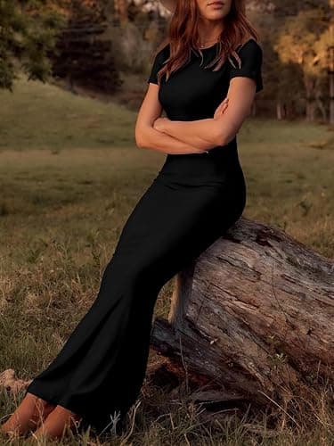Womens Summer Cap Sleeve Square Neck Elegant Casual Lounge Bodycon Slim Maxi Evening Party Long Dress thumbnail 2