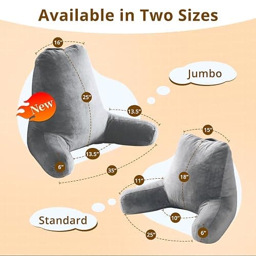 Sasttie Reading Pillows for Sitting in Bed Adult, Velvet Back Pillow Bed Sitting Up, Back-Rest Support Cushion for Sit Up on Couch, Sofa, and Floor, Dorm Essentials, Oeko-Tex Certified, Dark Grey thumbnail 2
