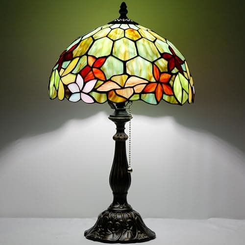 ZJART Tiffany Table Lamp Stained Glass Lamp 12X12X19 Inch Antique Reading Light (Red Green Flowers) thumbnail 5