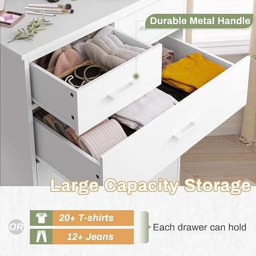 Hasuit White Dresser for Bedroom, 6 Drawers Wood Storage Tower Clothes Organizer, Chest of 6 Drawers, Large Capacity Storage Cabinet, Tall Dresser for Bedroom, Hallway, Entryway thumbnail 3