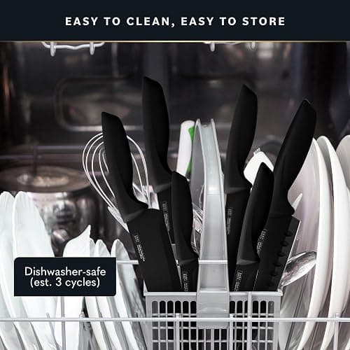 Home Hero Kitchen Knife Set with Sheath Covers - High Carbon Stainless Steel Kitchen Knives with Ergonomic Handles & Ceramic Coating, Nonstick Ceramic Knife Set with Chef Knife (12 Pcs - Black) thumbnail 7