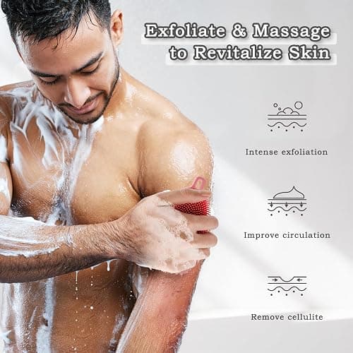 FREATECH Silicone Shower Body Wash Scrubber, Dual-Sided Body Buffer for Gentle Exfoliation, Cleansing and Massage, Men Women Baby Sensitive Skin, More Hygienic and Durable Than Loofah, Pink thumbnail 5