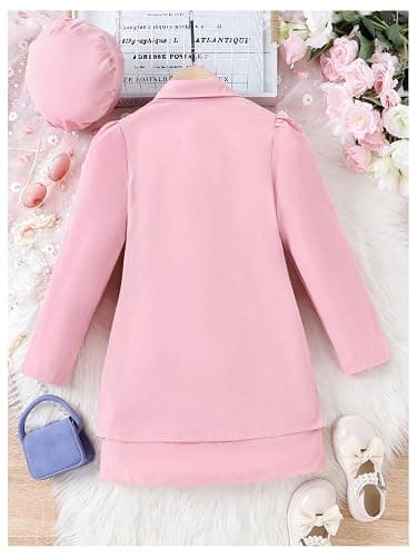 Milumia Girl's 4 Piece Outfits Knit Top Mini Skirt and Blazer Jacket with Hats thumbnail 2