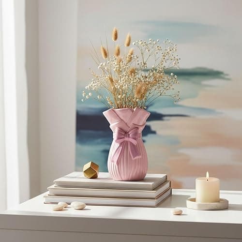 Bow Vase for Home Decor,7.8 Inch Cute Bow Ceramic Vase with Bowknot Design,Large Opening Floral for Fresh/Dried/Faux Flowers,Ideal for Kitchen Table/Living Room/Shelf/Dorm Decor (Pink) thumbnail 4