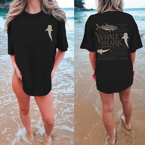 BeWithYou Cute Whale Shark Shirts for Women Oversized Kawaii Ocean Animal Shirt Aesthetic Preppy Graphic Tshirts Casual Tops thumbnail 2