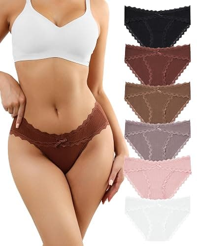 LEVAO Womens Cotton Underwear Multipack Cheeky Bikini Panties 6Pack | 95% Cotton, Breathable Soft Lace, Stretch Hipster Briefs for Women, Everyday Casual Wear,Workouts & Sleeping, Gift Pack S-XXL - Image 1