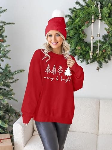 UYIQL Christmas Sweatshirts for Women Funny Christmas Tree Xmas Cute Graphic Long Sleeve Shirt thumbnail 6