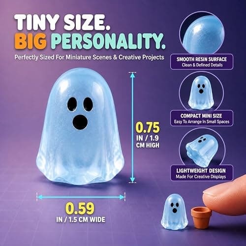 Glow in Dark Cute Ghost Resin Bead Set Halloween Mini Ghost Figurines | Luminous Ghosts Decorative 6 Colors Colorful Tiny Glowing Halloween Party Ornaments Micro Landscape Filler Decor Accessories thumbnail 2